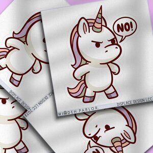 3pc - "NO!" Grumpy Unicorn Sticker Pack – Water Bottle, Tumbler, Laptop